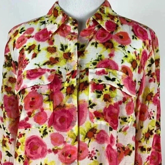 Ann Taylor top size 6 pink 28% silk floral - Picture 11 of 13